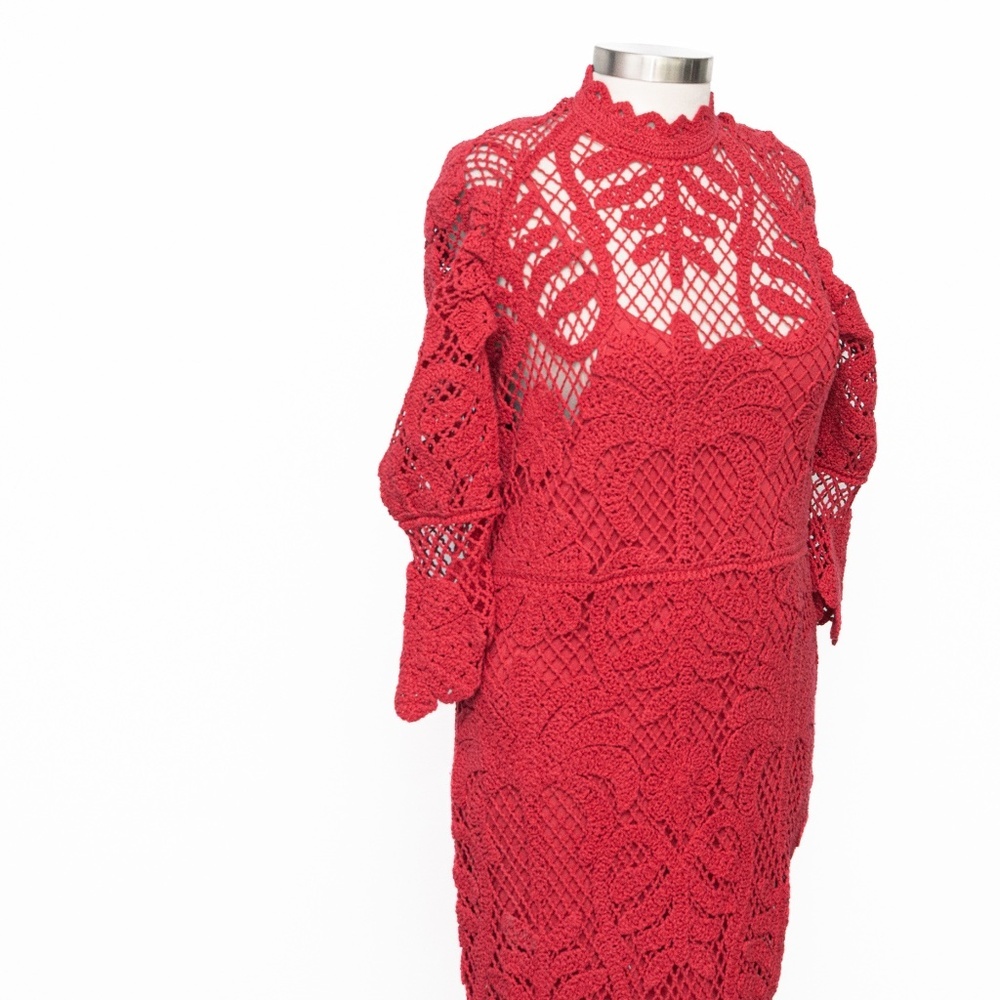 Farm Rio. Long Sleeve Lace Knit Midi Dress. - Picture 7 of 12